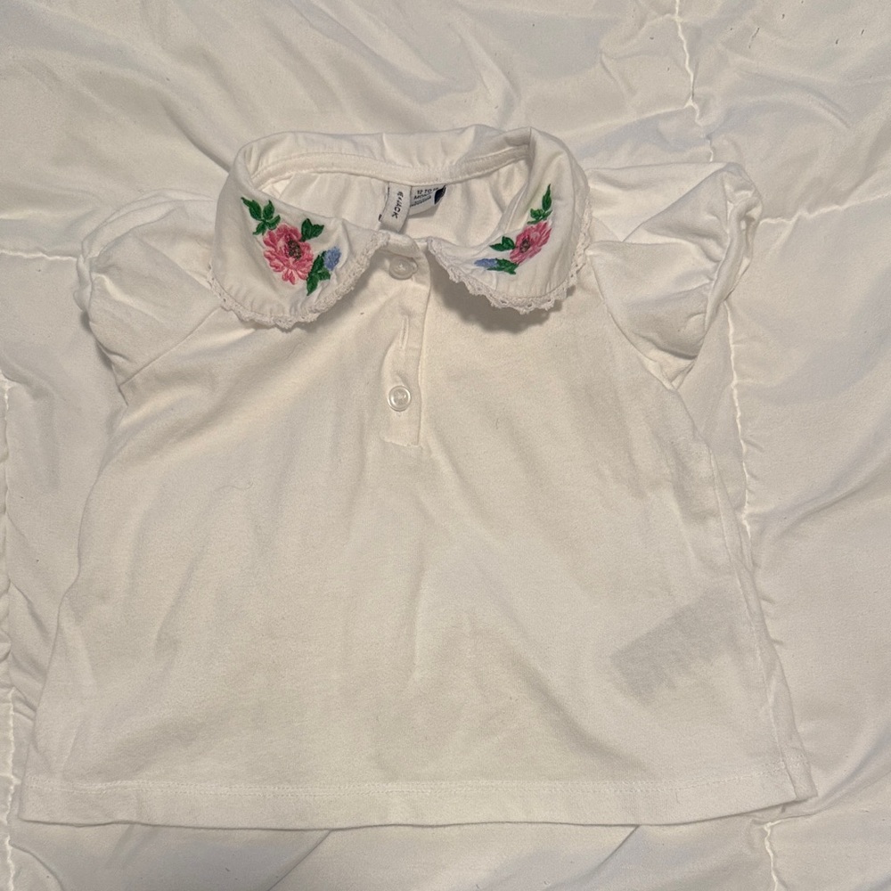 Janie and Jack White Polo with Floral Embroidery